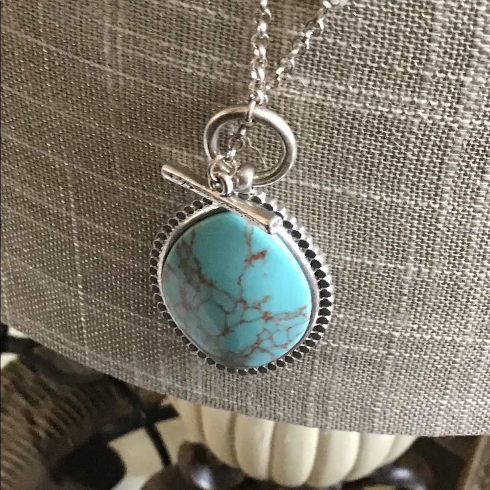 2 Sided Chain with Turquoise & White Pendant